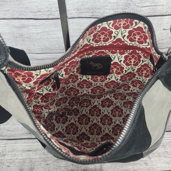 Emma Fox Leather Purse Shoulder Bag Strap Tote Bucket Style Black Gray Patchwork - Picture 4 of 11